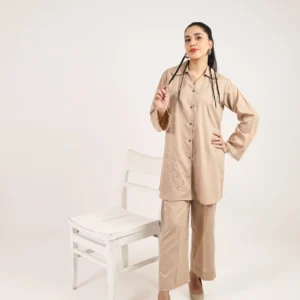 Beige Lattice Embroidered